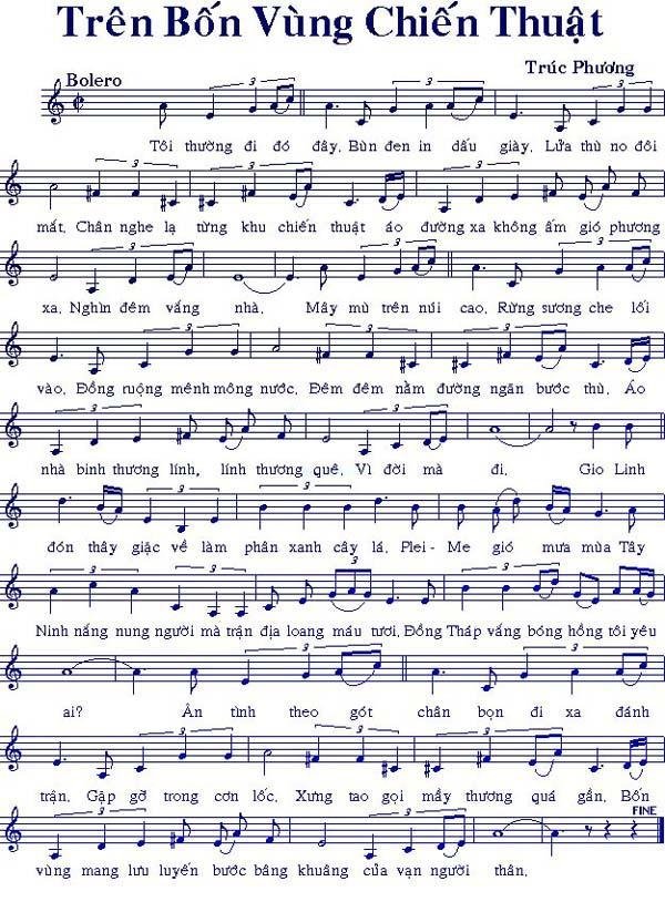 Sheet nhạc Trên Bốn Vùng Chiến Thuật